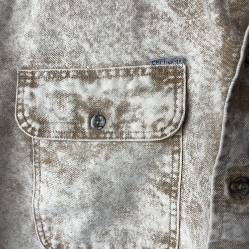 VTG Carhartt Rugged Wear Denim Shirt Mens Tan Long-Sleeve Work USA MADE Size L? - Picture 2 of 7