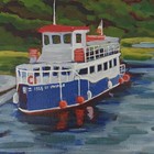 Original Boat Painting Nautical Lake Scene Ship 9x12 Acrylic Coastal Art — photo 3