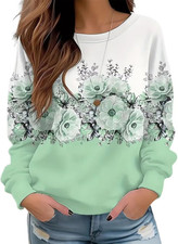 Floral Printed Sweatshirt Womens Boho Flowers O-Neck Pullover Tops Garden Lovers