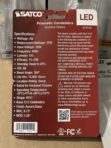 Satco S12142 Prismatic Aurora Led Light Bulbs 2W-25W E12 2700K Warm White New - Picture 4 of 4