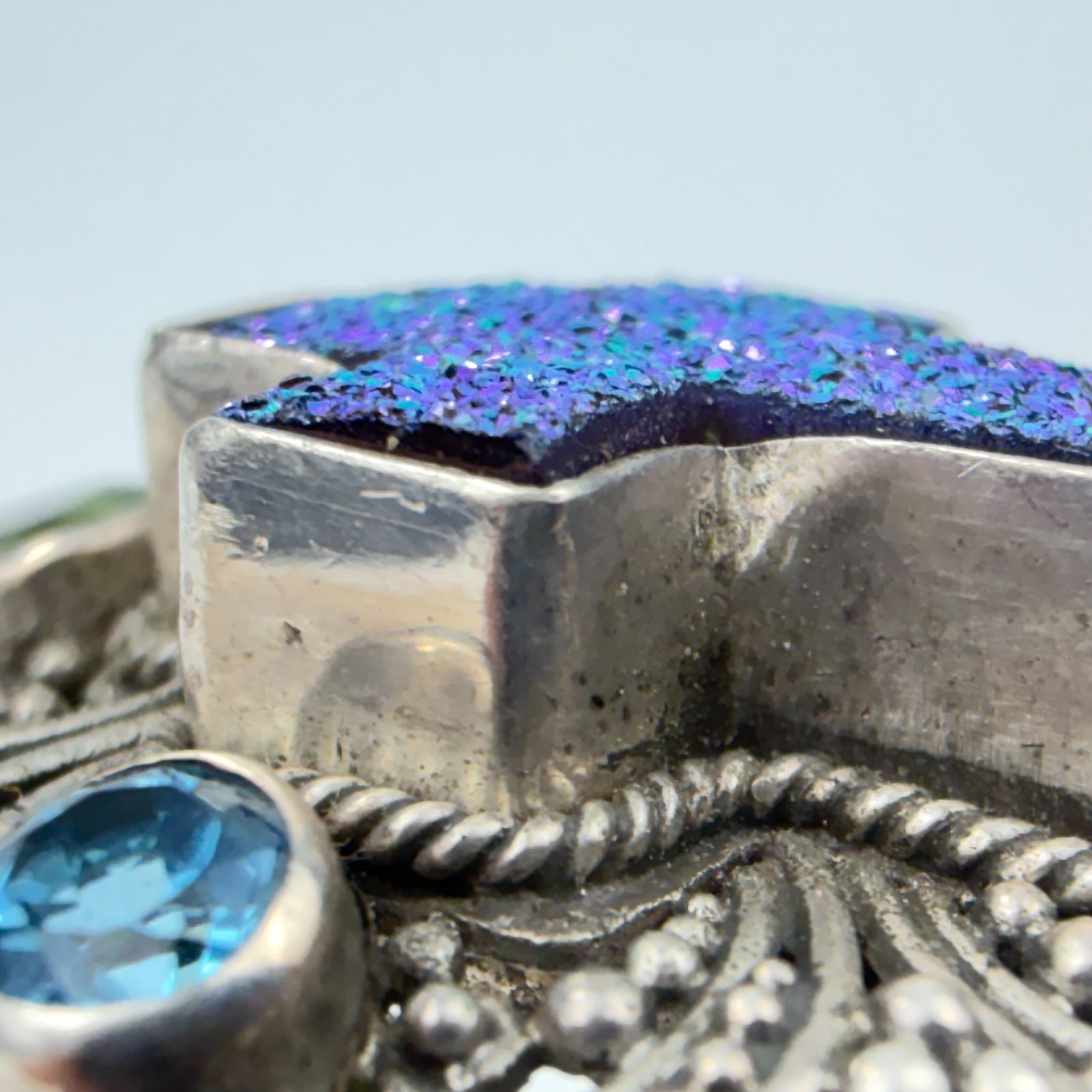 Rare Sarda Artisan Collection Of Bali Paraiba Silver Cuff Bracelet with Cross image 5