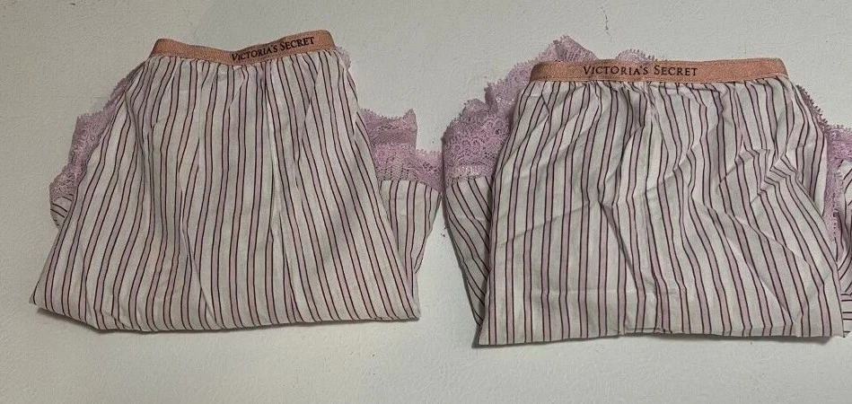 DOS (2) de Pantalones Cortos para Mujer VICTORIA'S SECRET Rayas Lavanda Encaje Prendas para Dormir Nuevos con Etiquetas Foto 2 de 4