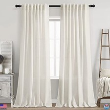 84" Cream Linen Back Tab Curtains 2 Panel Set Semi Sheer Rustic Drapes Ivory