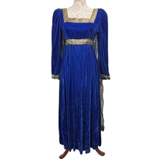 Handmade Blue Velvet Princess Gown Renaissance Medieval Costume Dress S/M