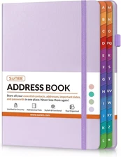 SUNEE Address Book with Colorful Alphabetical Tabs, Notebook Purple 