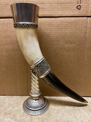 Anton Schreiner s Sons Pewter Viking Cow Horn Drinking Vessel RARE