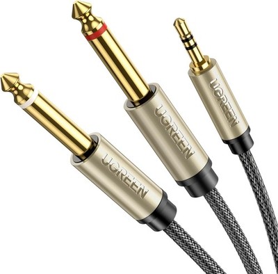 UGREEN 1/8 to 1/4 Stereo Cable 3.5mm TRS Dual 6.35mm TS 6.6FT, Black 