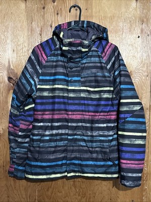 Women's sz M Burton Method DryRide Waterproof Ski Snowboard Jacket Black Striped
