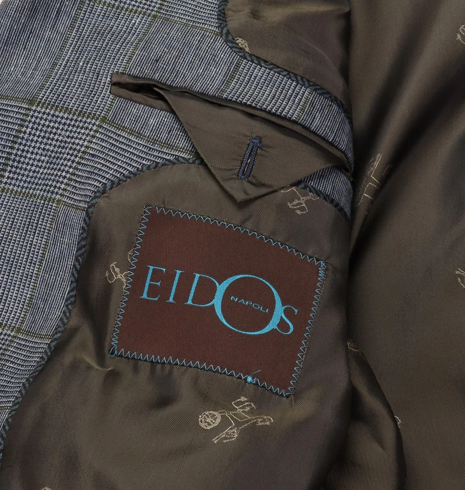 NUEVO CON ETIQUETAS EIDOS por ISAIA ABRIGO DEPORTIVO Chaqueta Azul Seda Lino Gales Lujo Italia 48 Foto 3 de 4