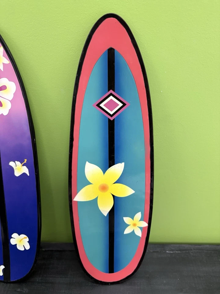 Juego de 2 tablas de surf utilería playa hawaiana floral/flor decoración de pared 18" Foto 2 de 4