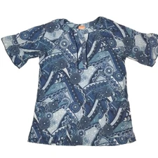 Elan by Barco Anstract Medical Scrub Top Embroidered Eyelet Size XS Women's