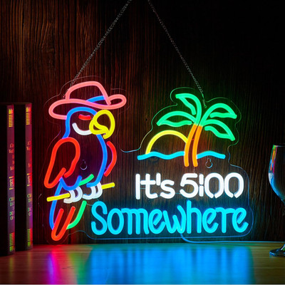 Parrot Its 5 00 O'Clock Some Where Neon Sign for Wall Decor USB Powered Five Ocl