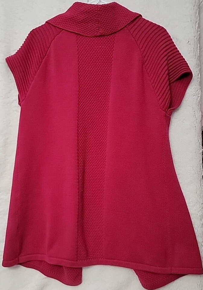 Kim Rogers Red Cable Knit Longline Cardigan Sweater Vest Womens Large Open Front - Image 4 of 4