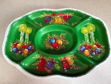 Retro Plastic Christmas Serving Tray Platter Divided Oval Molded 1970