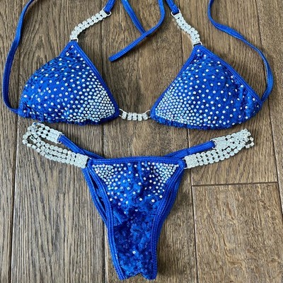 Angel Competition Bikini Blue AB Crystal NPC Posing Suit Pro Cut  