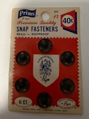 6ct Antique Vintage Prims Snap Sew On Snaps Sewing Notion Prym USA Size 3