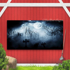 Scary Graveyard Tombstone Scary Night Ghost Full Moon Halloween Banner