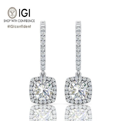 IGI, 2,60 kt E/VS Lab Grown Cushion Diamond Hänger Creolen, 18 kt Weißgold