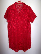 Sophia by Delicates Short Sleeve Sheer Red Nightgown, Heart Pattern Size L
