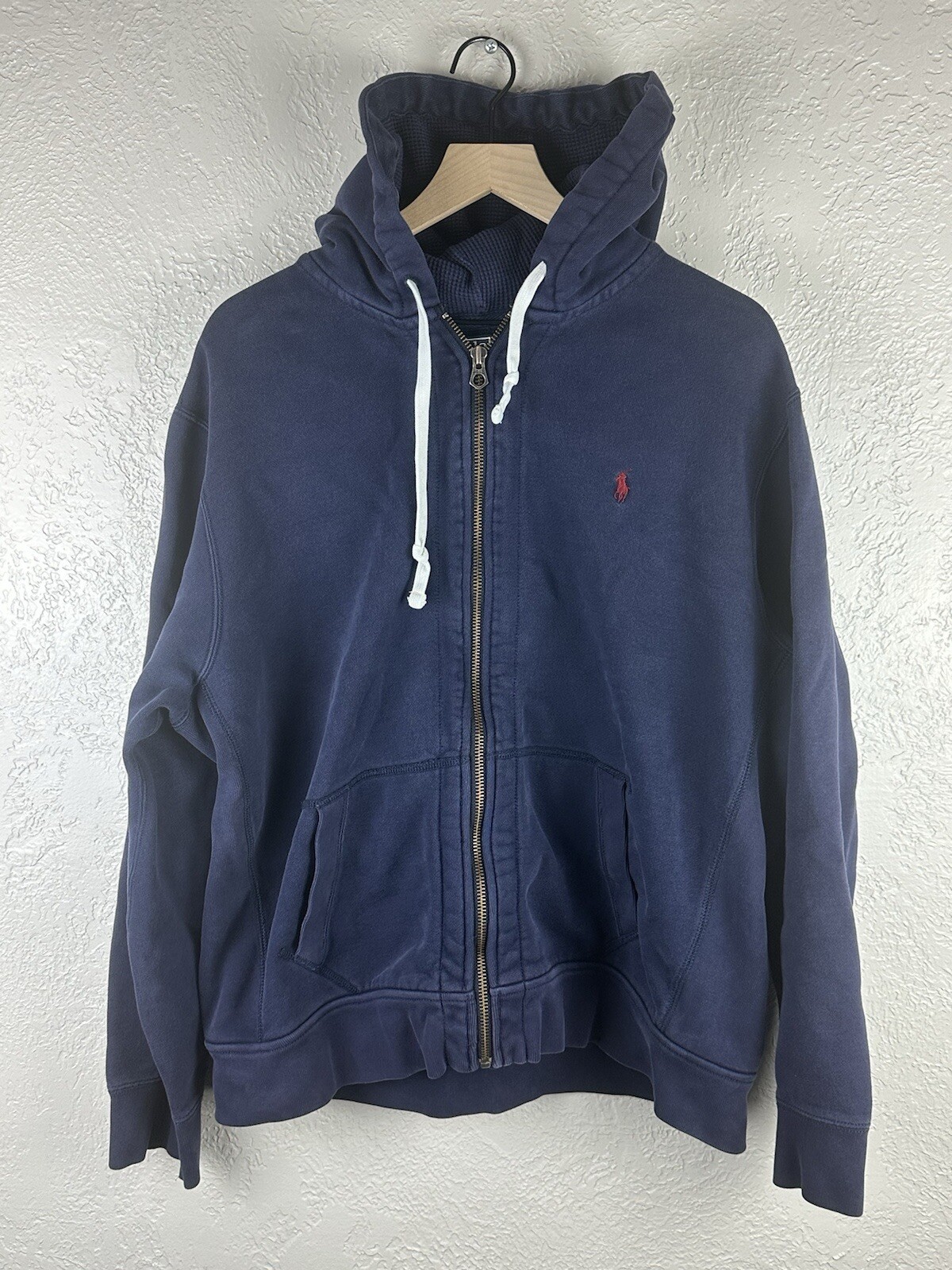Vintage Polo Ralph Lauren Felpa con Cappuccio Uomo XXL Blu Felpa Giacca Y2K Rosso Pony