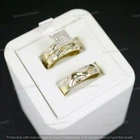 Trio His & Her Moissanite Bridal Ring Set Band Wedding 14K Yellow Gold Plated