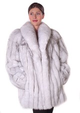 Real Genuine Natural Blue Fox Fur Jacket Coat 29" For Women Size 12