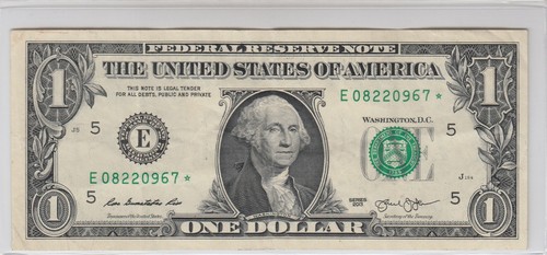 2013 (E) $1 One Dollar Bill Federal Reserve Note Star Note Richmond E08220967* - Picture 1 of 2