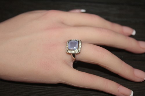 Vintage 14K WG Blue Chalcedony & Diamond Ring - Picture 7 of 12