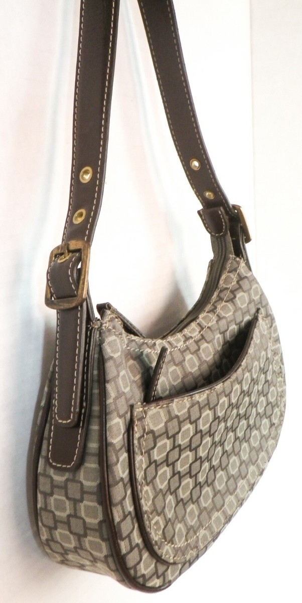 Nine West Shoulder Bag Geometric Pattern Khaki Beige Brown