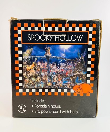 Spooky Hollow Lighted Porcelain Halloween House Decoration Blood Bank Box 1997 - Picture 2 of 6