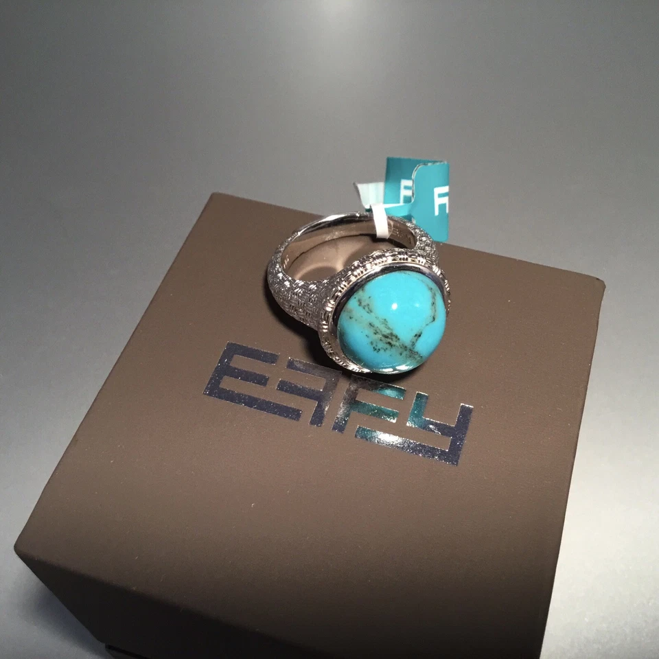 NUEVO CON ETIQUETAS ANILLO SOLITARIO ESTAMPADO TURQUESA Y PLATA ESTERLINA EFFY TALLA 7 Foto 3 de 4
