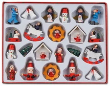 BRUBAKER Wooden Christmas Tree Ornaments - 22 Pieces - Hand-Painted Figurines - 