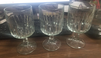(SET OF THREE) ELEGANT BEVELED 8 oz STEMED LIBBEY DURATUFF GLASS, 5 1/2'' TALL,