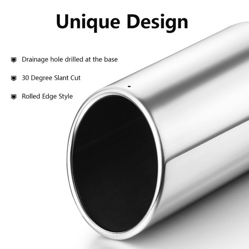Diesel Exhaust Tip 4" Inlet, 6" Outlet 15" Long Rolled Edge Angle Polished - Foto 7 di 11