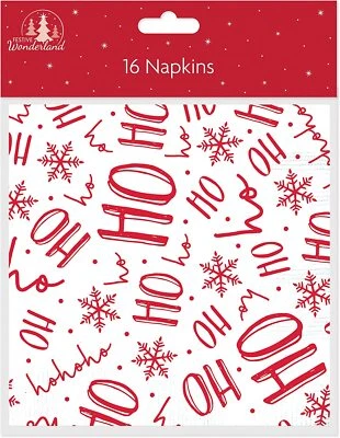 FESTIVE WONDERLAND Christmas Napkins Ho Ho Ho Snowflake Design Pack Of 16 Paper Table Serviettes