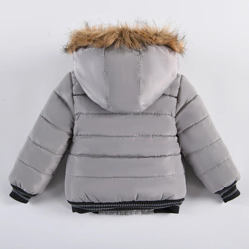 2-6 Years Winter Boys Jacket Warm Fur Collar Girls Hooded Zipper