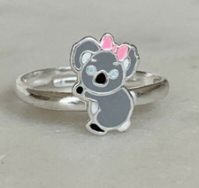 925 Sterling Silver Koala Ring Pink Bow Adjustable Children Kids Ring Australia