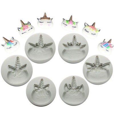 6 Einhorn Formen Silikon Schokolade Fondant Kuchen Dekorieren Cupcake Topper Harz