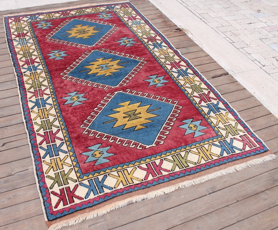 Alfombra turca 52''x87'' tejida a mano alfombra Kars 133x222cm alfombra de lana alfombra de diseño moderno Foto 2 de 4