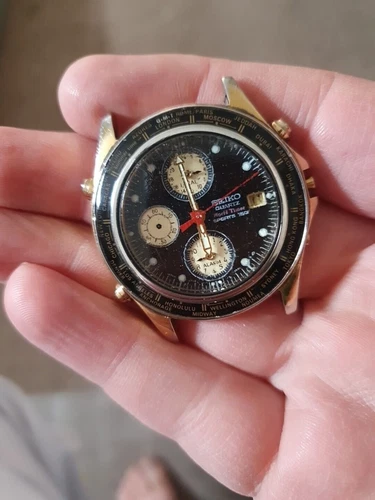 Seiko Watch World Time Sports 150 Black Dial Quartz 5T52 6A41 Vintage FAULTY