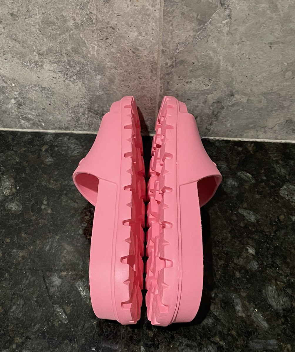 【PRADA】lady's triangleローズ ミュール gray／pink sz 36.5 NEW $825 PRADA Women's Pink TERRY CLOTH Sporty