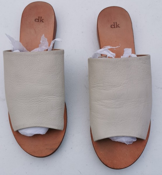 ELK Sz 38 0r 7 White Leather Flat Mule Slide Slip Sandal 