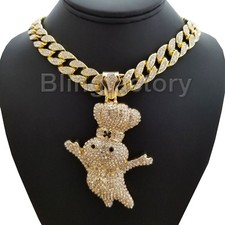 Hip Hop Large DOUGHBOY Pendant  18" Iced Cuban Choker Chain Fashion Necklace