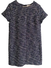 LOFT Tweed Sheath Midi Dress Size 10 Navy Short Sleeve