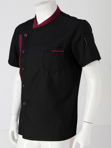 Unisex Chef Coat Double-Breast Short Sleeve Cook Jacket Kitchen Uniform Dress - Picture 60 of 140