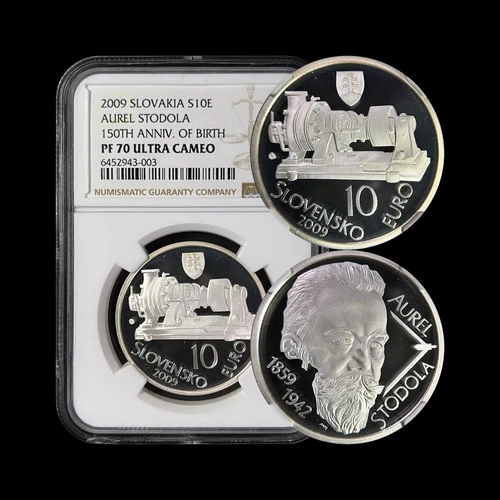 SLOVAKIA. 2009, 10 Euro, Silver - NGC PF70 - Top Pop 🥇 Stodola, Steam Turbine