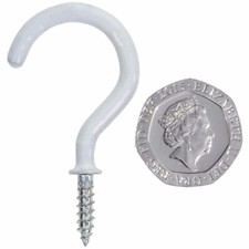 10 PACK WHITE UNSHOULDERED 32mm CUP HOOKS PLASTIC Kitchen Screw In Mug Peg Loop