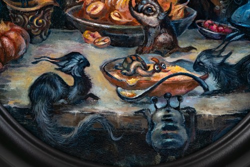 Oil painting - tea party of cats “The Furry Dinner” fairytale art fantasy - Picture 6 of 12