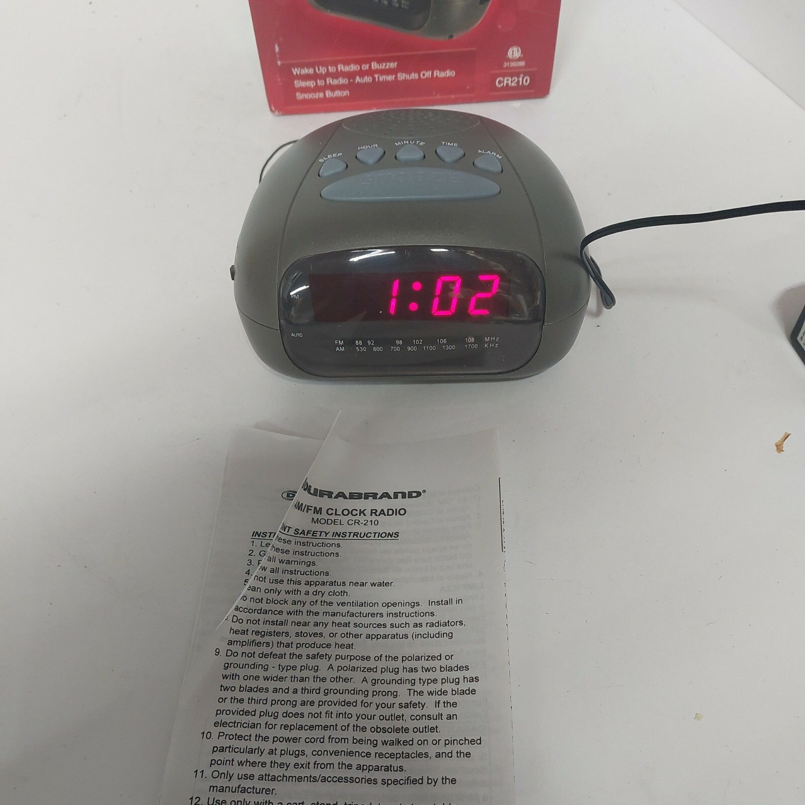 Durabrand CR210 AM/FM Digital Clock Radio Alarm TESTED W/ Box and Manual eBay