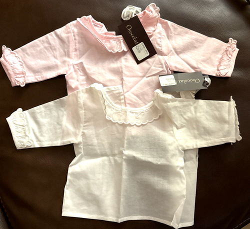Chocolat Baby Girls 1 Pink & 1 White Peter Pan Collar Blouses 3mo NWTS y8x